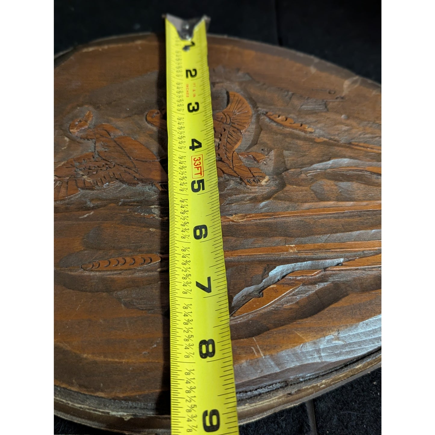 Vintage Hand Carved Wood Fireplace Bellows Bird Motif Brass Studs Large 22"