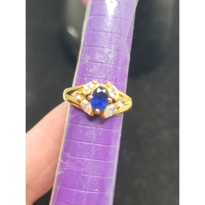 Vintage PD Premier Designs Blue Sapphire Glass Ring Size 7.5 Retro Glam Jewelry