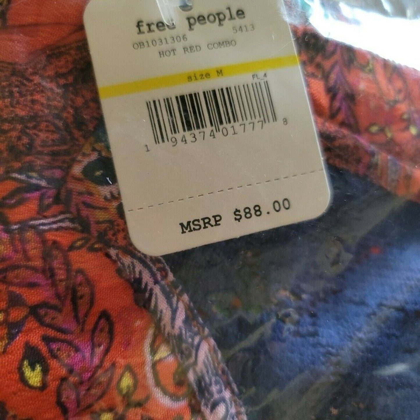 NWT Free People Count Me in Trapeze Tunic Top Medium NWT $88 Swing Hot Red Combo