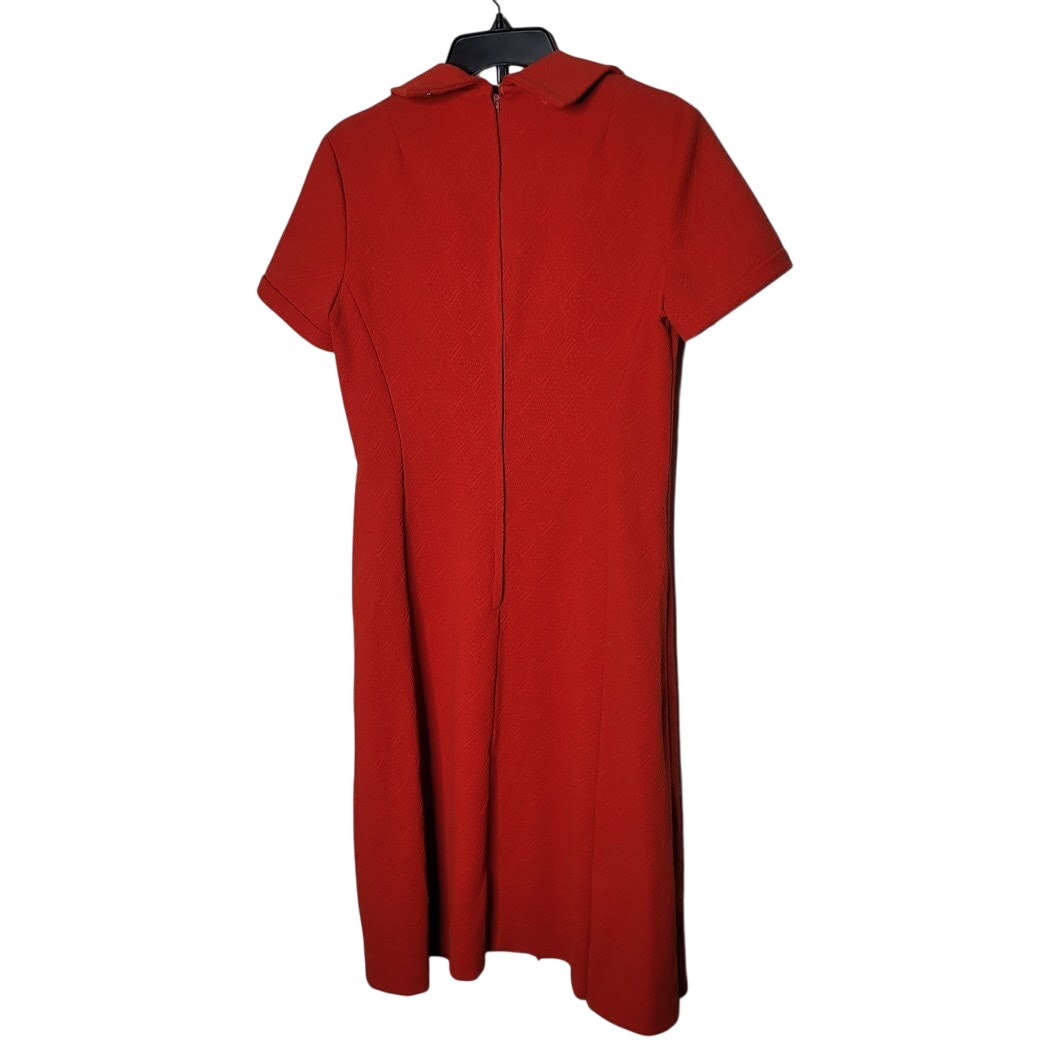 1960s LARGE/XL Vintage Polyester Red Fit Flare Dress Short Sleeve Union Textured