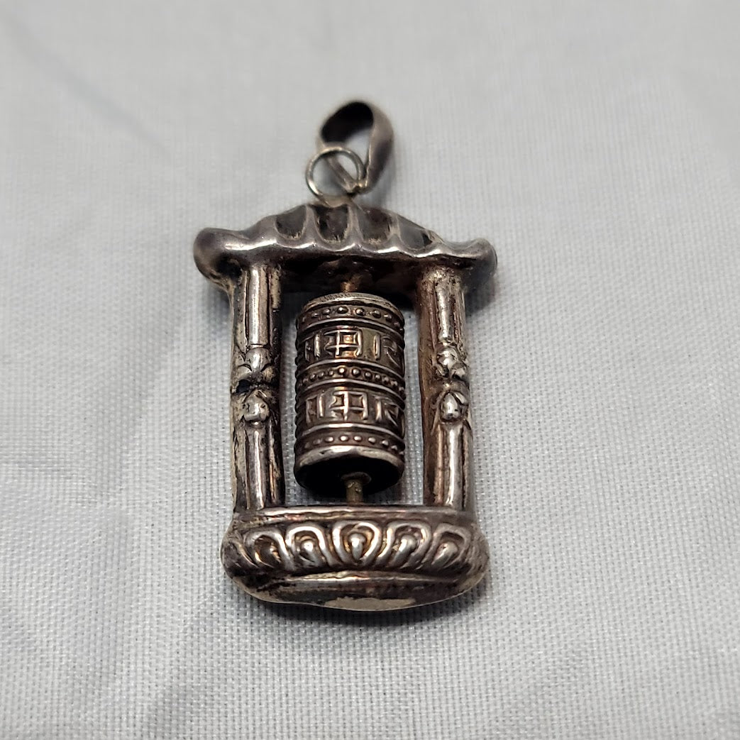 Tibetan Prayer wheel pendant silver  Nepal Tibet OM MANI PADME HUM