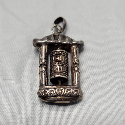 Tibetan Prayer wheel pendant silver  Nepal Tibet OM MANI PADME HUM