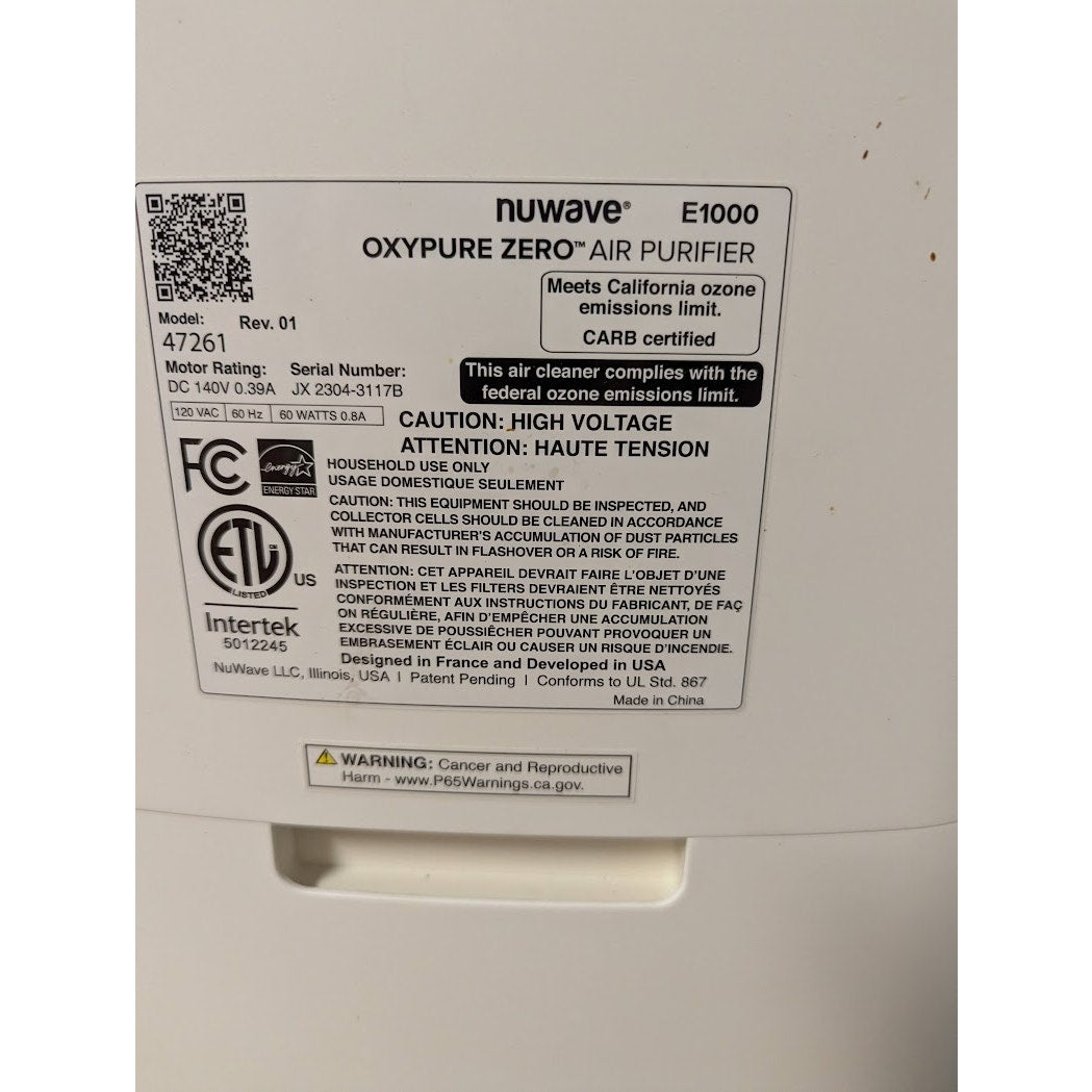 NuWave E1000 OxyPure Zero Air purifier White : SECONDHAND SANDIES