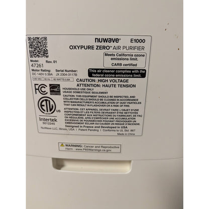 NuWave E1000 OxyPure Zero Air purifier White : SECONDHAND SANDIES