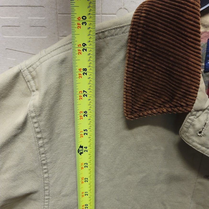 Lands End Vintage Women Large 14-16 Barn Chore Farm Coat Jacket Tan Brown Plaid