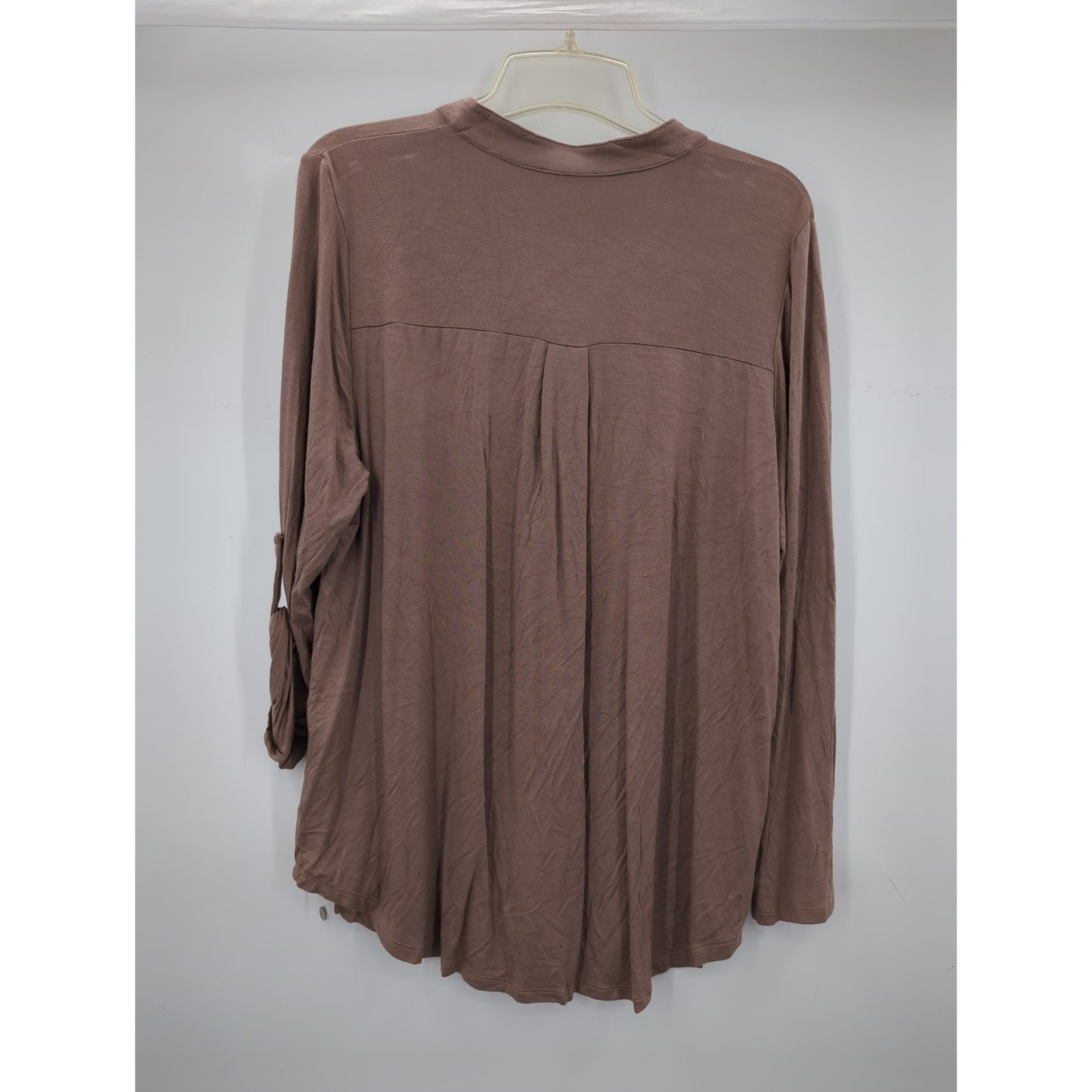 RDI Women's NWT Size 1X Mocha Brown Henley Long Sleeve Tunic Blouse