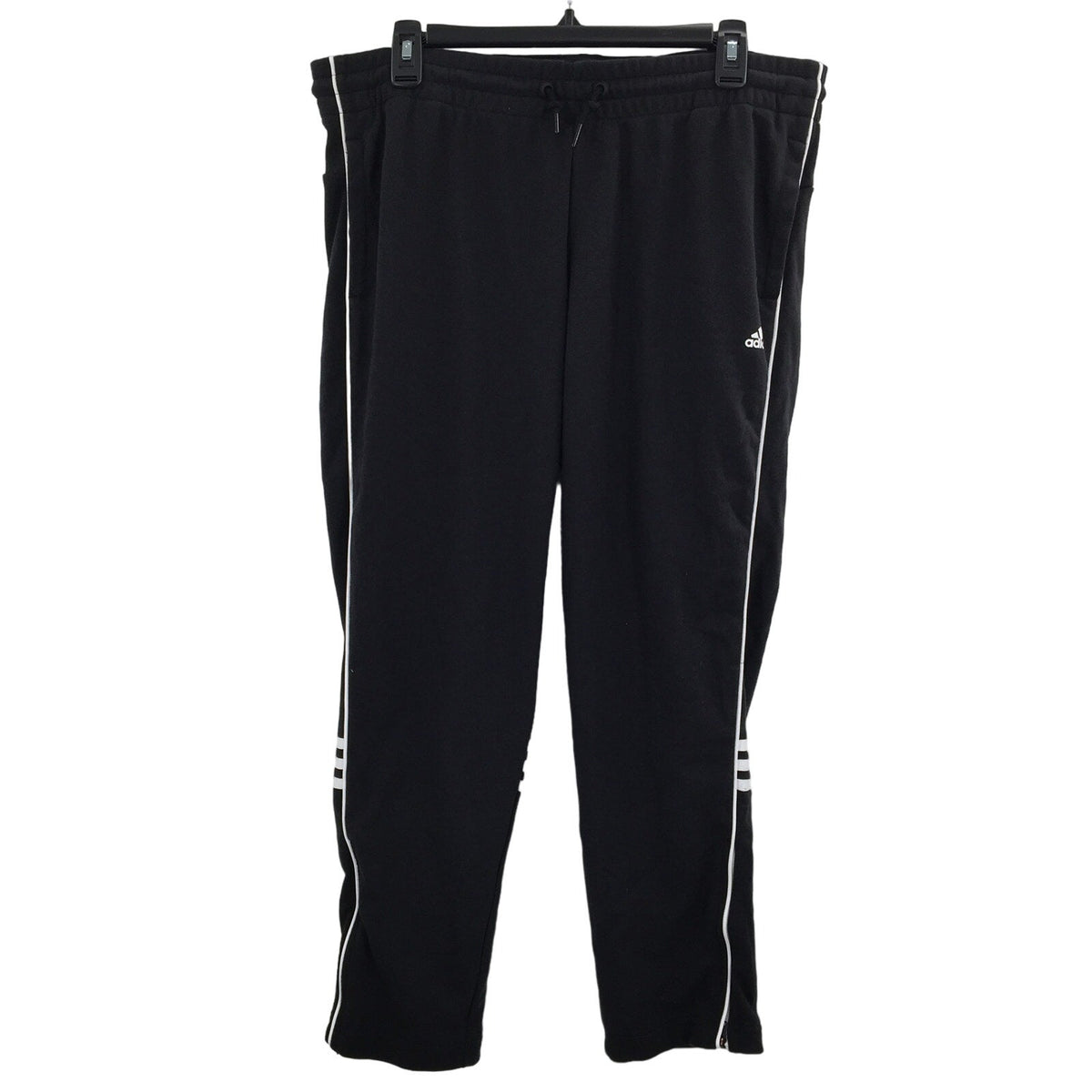 Adidas Track pants Black white Drawstring waist pockets ankle zip LARGE