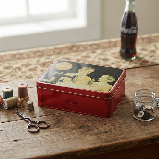 Vintage Coca-Cola Nostalgic Tin Box with Singer Sewing Machine Motif