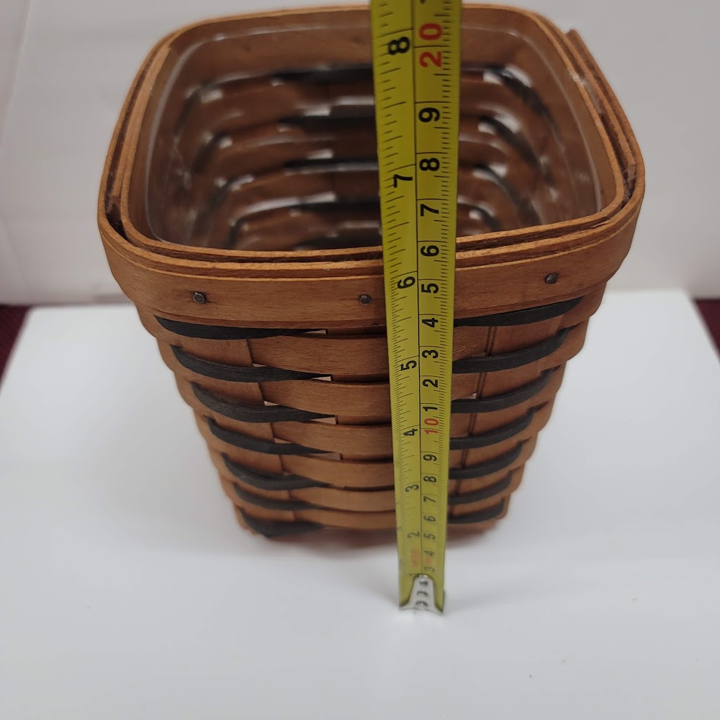 Longaberger Vintage Wood Handwoven 1994 Basket  brown black basket Handle Liner