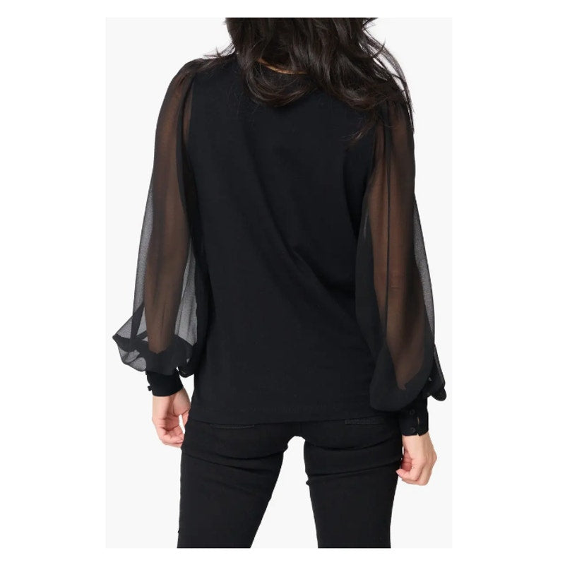 GIBSONLOOK new Black Long Sheer Sleeve Bateau Neck Career MEDIUM TOP blouse
