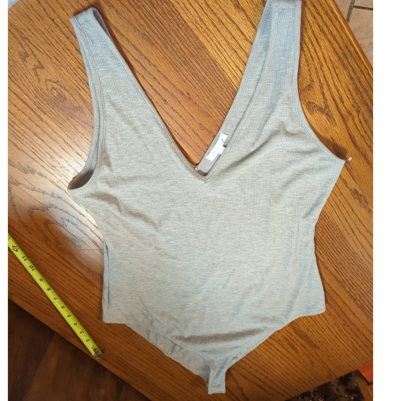BP. NWT Grey Ribbed V-Neck Thong Bodysuit Small Minimalist Y2K Streetwear Basics