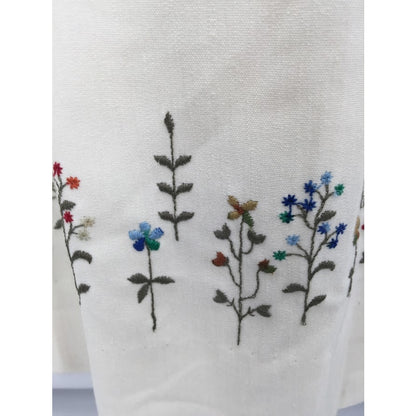 Vintage Leslie Fay Cream Dress Embroidery Maxi Long Sleeve cOTTON bLEND MEDIUM