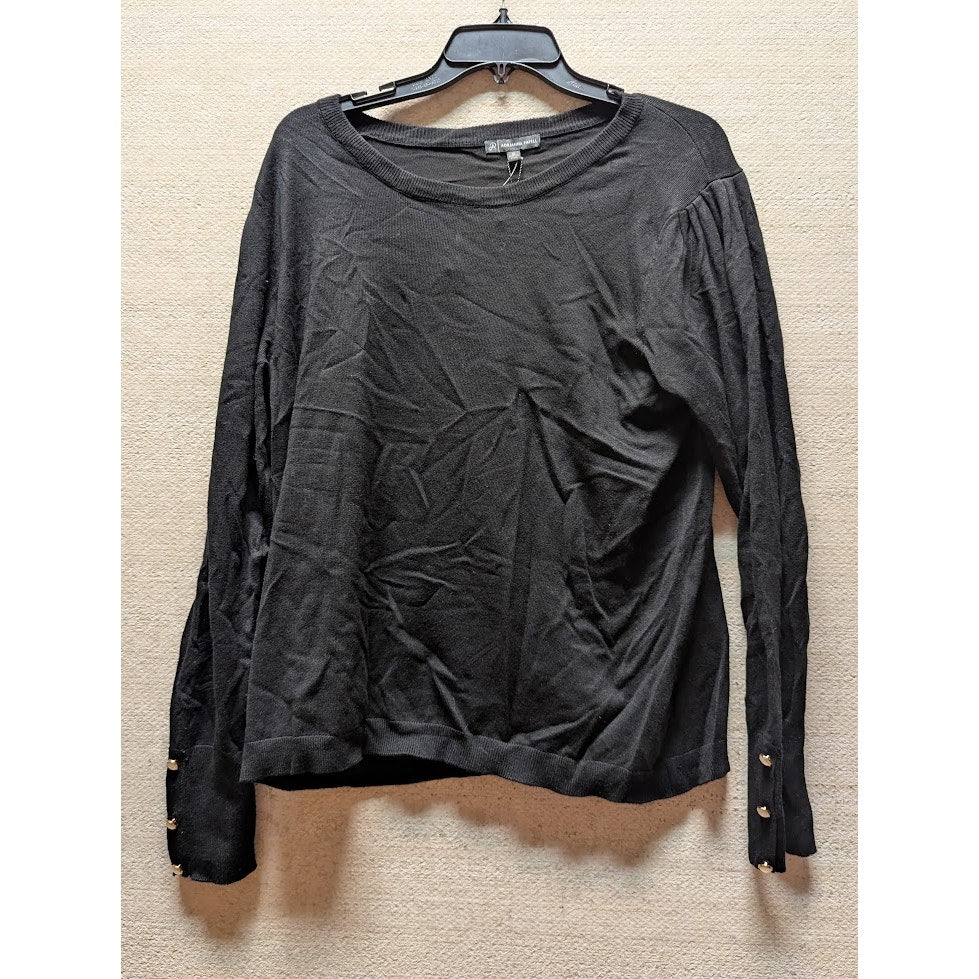Adrianna Papell Black Crew Neck Pleated Puff Sleeve Sweater Button Sleeve XL
