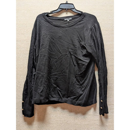 Adrianna Papell Black Crew Neck Pleated Puff Sleeve Sweater Button Sleeve XL