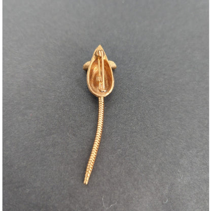 Vintage Fashion BROOCH Goldtone Mouse Red Rhinestone Chip Eyes Articulated Tail
