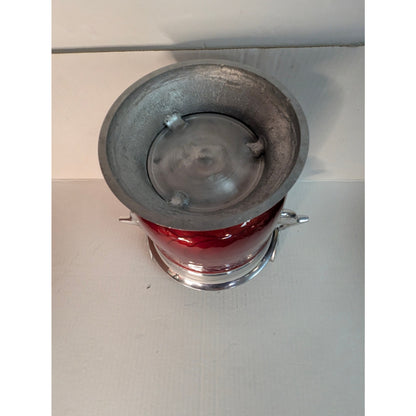 Vintage Red Enamel & Silver Stag Head Ice Bucket champagne Cabin Ski lodge