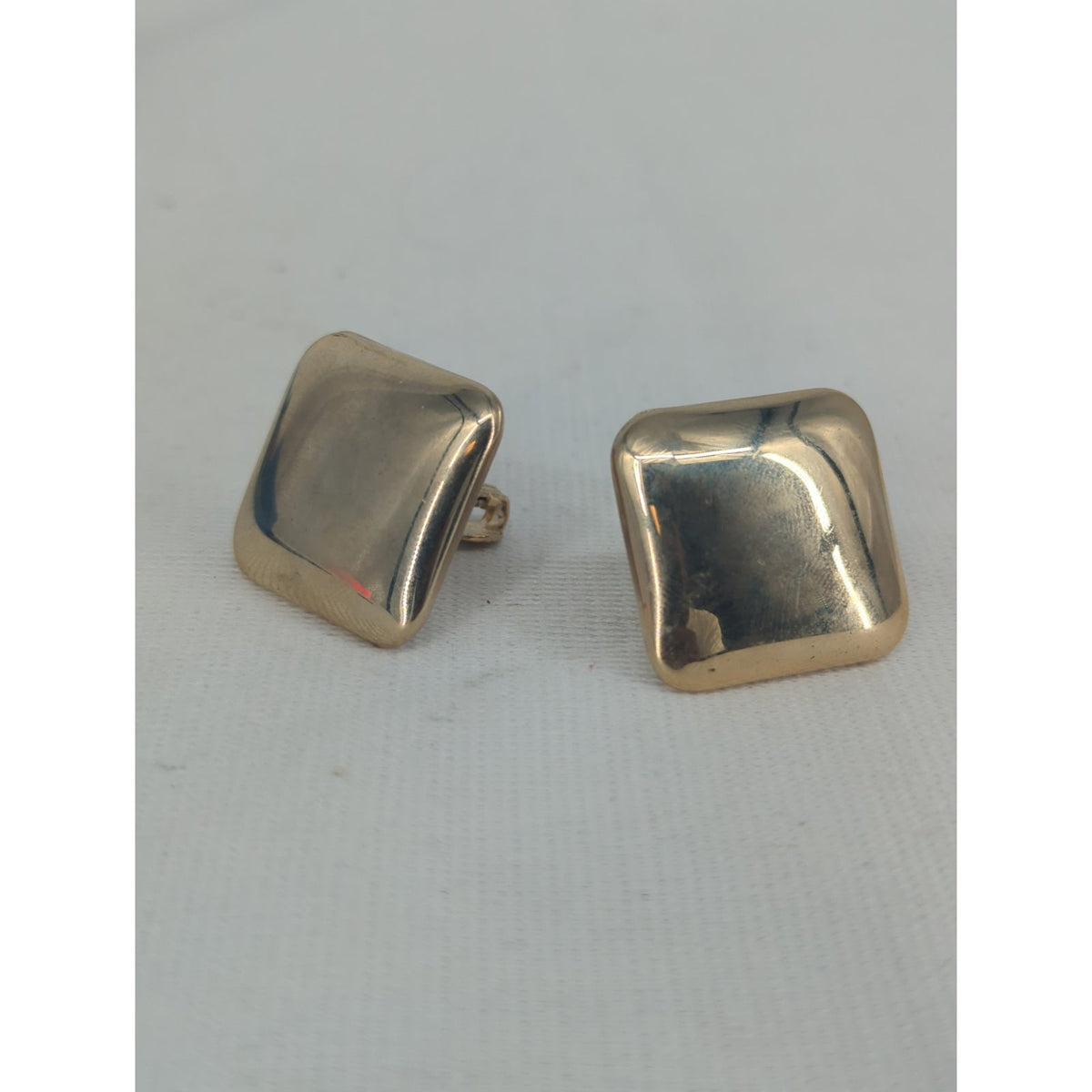 Vintage Mid-Century Gold-Tone Square Clip-On Earrings Chunky Minimalist