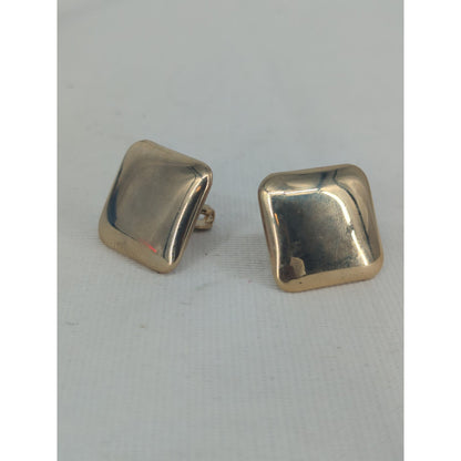 Vintage Mid-Century Gold-Tone Square Clip-On Earrings Chunky Minimalist