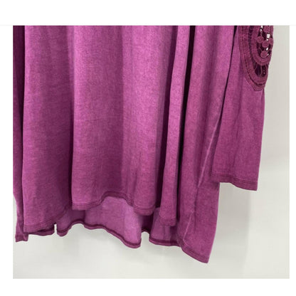 FOURTEENTH PLACE Cold Shoulder Tunic 2x Purple Lacey detail on Arm  Plus Size
