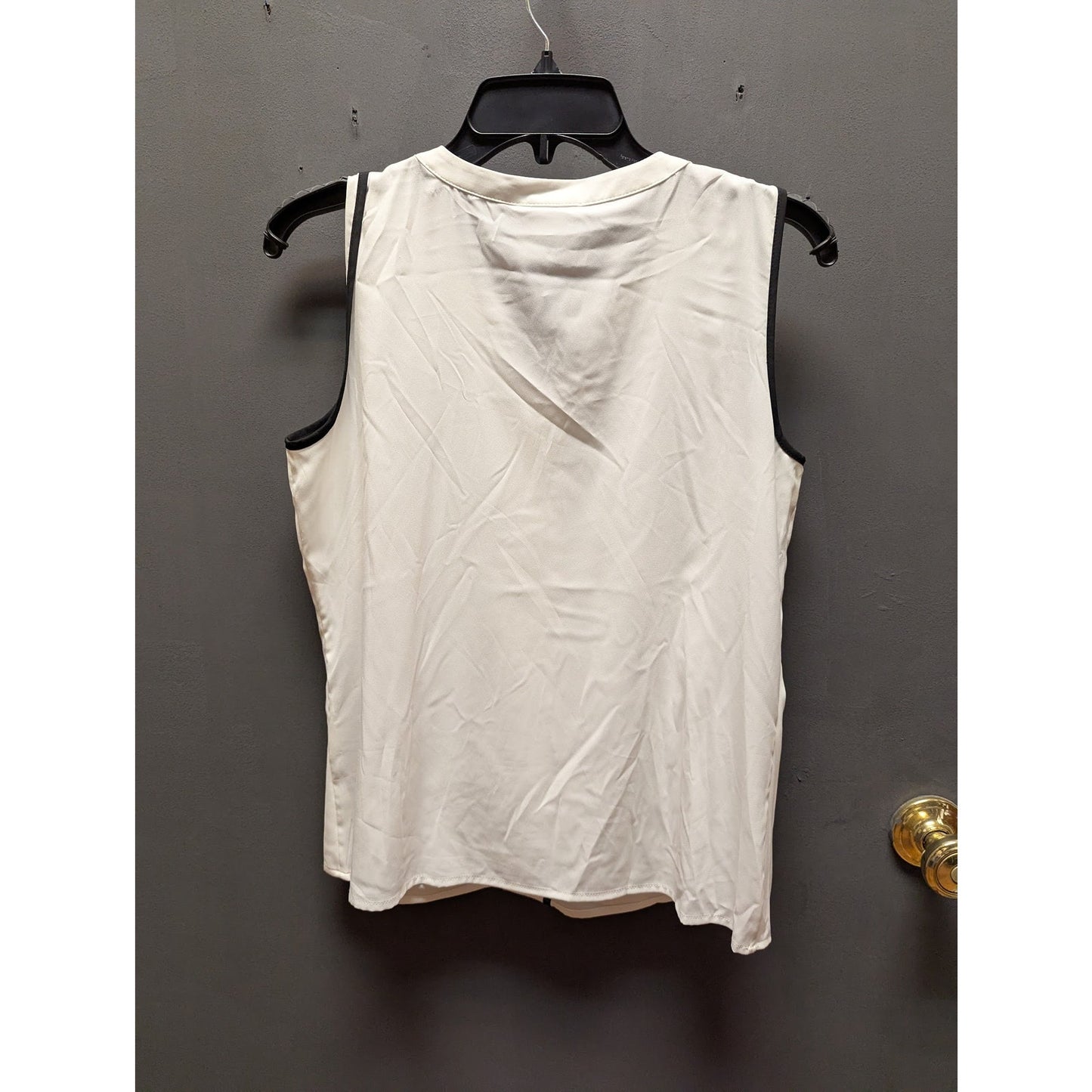 Calvin Klein Chiffon tunic top SMALL white black trim Sleeveless casual NWT