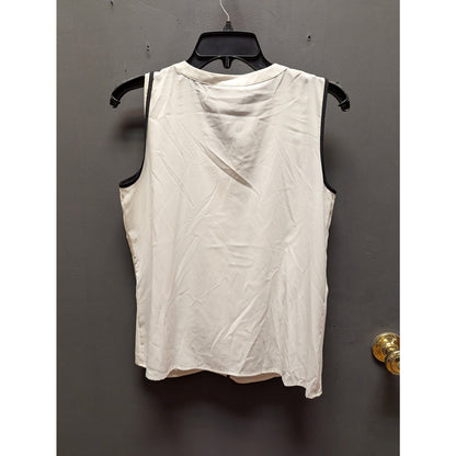 Calvin Klein Chiffon tunic top SMALL white black trim Sleeveless casual NWT