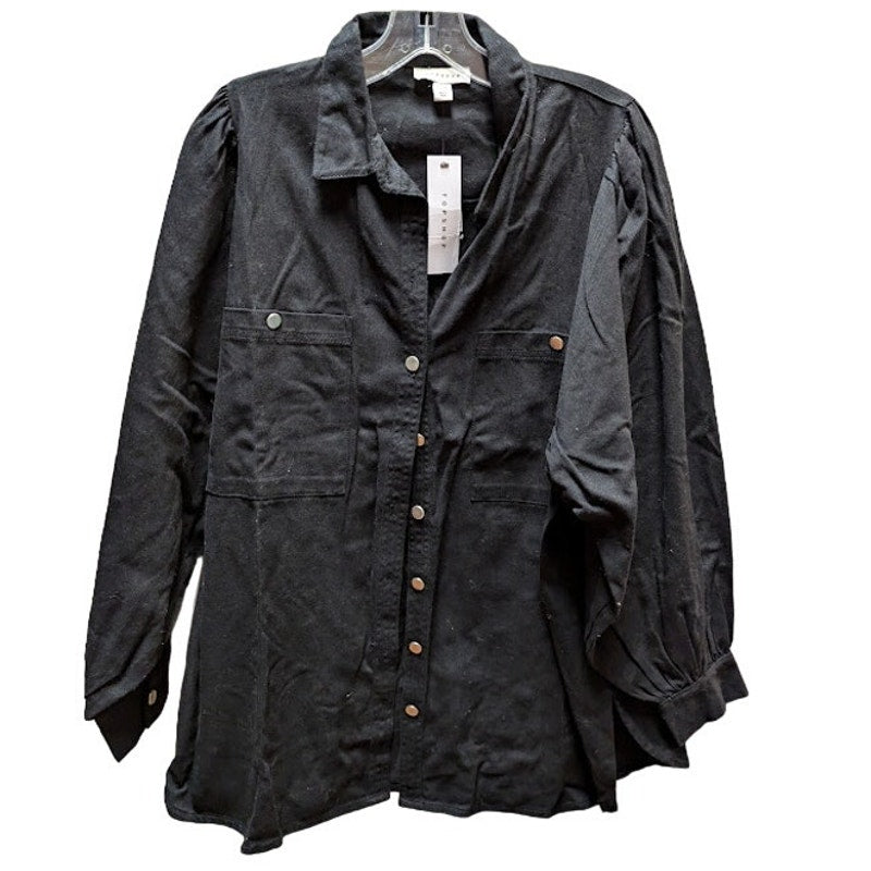 Topshop NEW Size 8 Black Oversized top long sleeve front pockets Button down