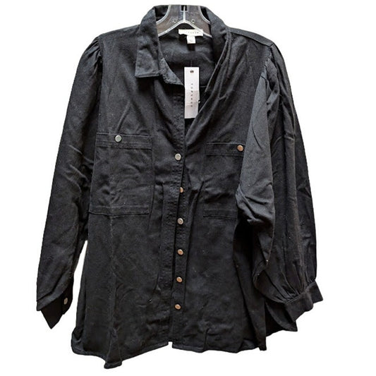 Topshop NEW Size 8 Black Oversized top long sleeve front pockets Button down
