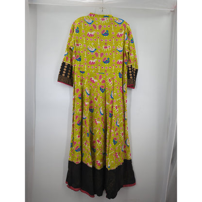 Kajal Style Lime Green & Black Embroidered Kurti Dress XXL boho festival