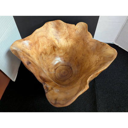 Rustic Hand-Carved Live Edge Teak Root Wooden Bowl Tree Stump Centerpiece