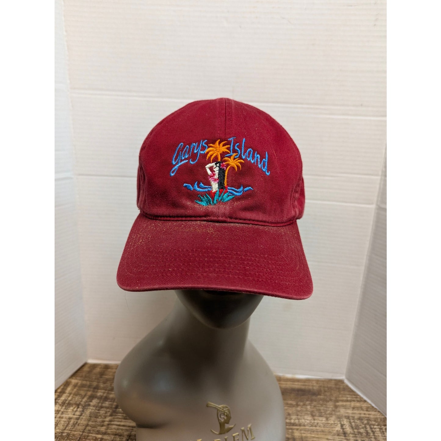 Vintage 1990s Gary's Island Red Strapback Baseball Cap Hat Retro Y2K