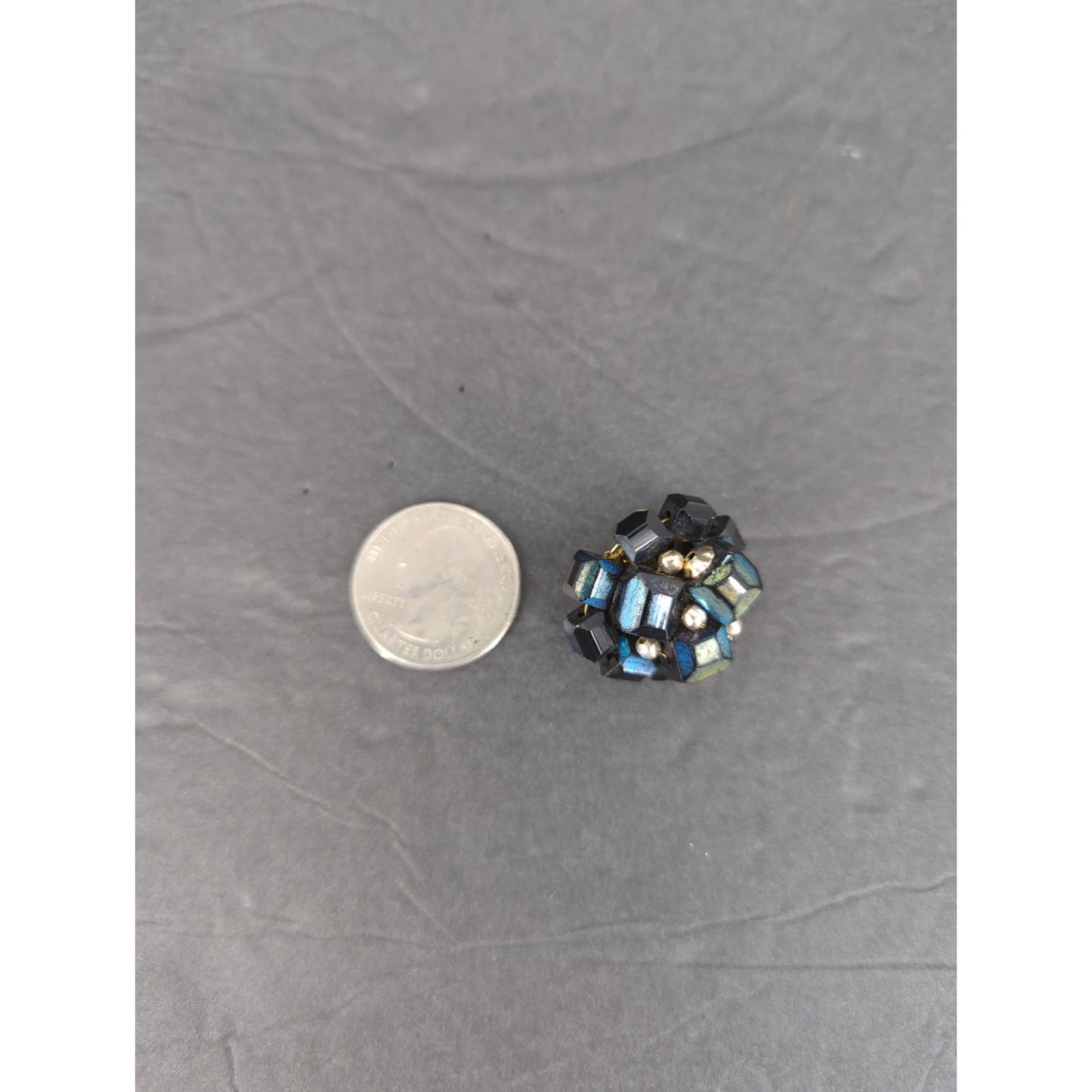 Vintage Iridescent Crystal Bead Cluster Clip On Earrings Retro Disco 1960s