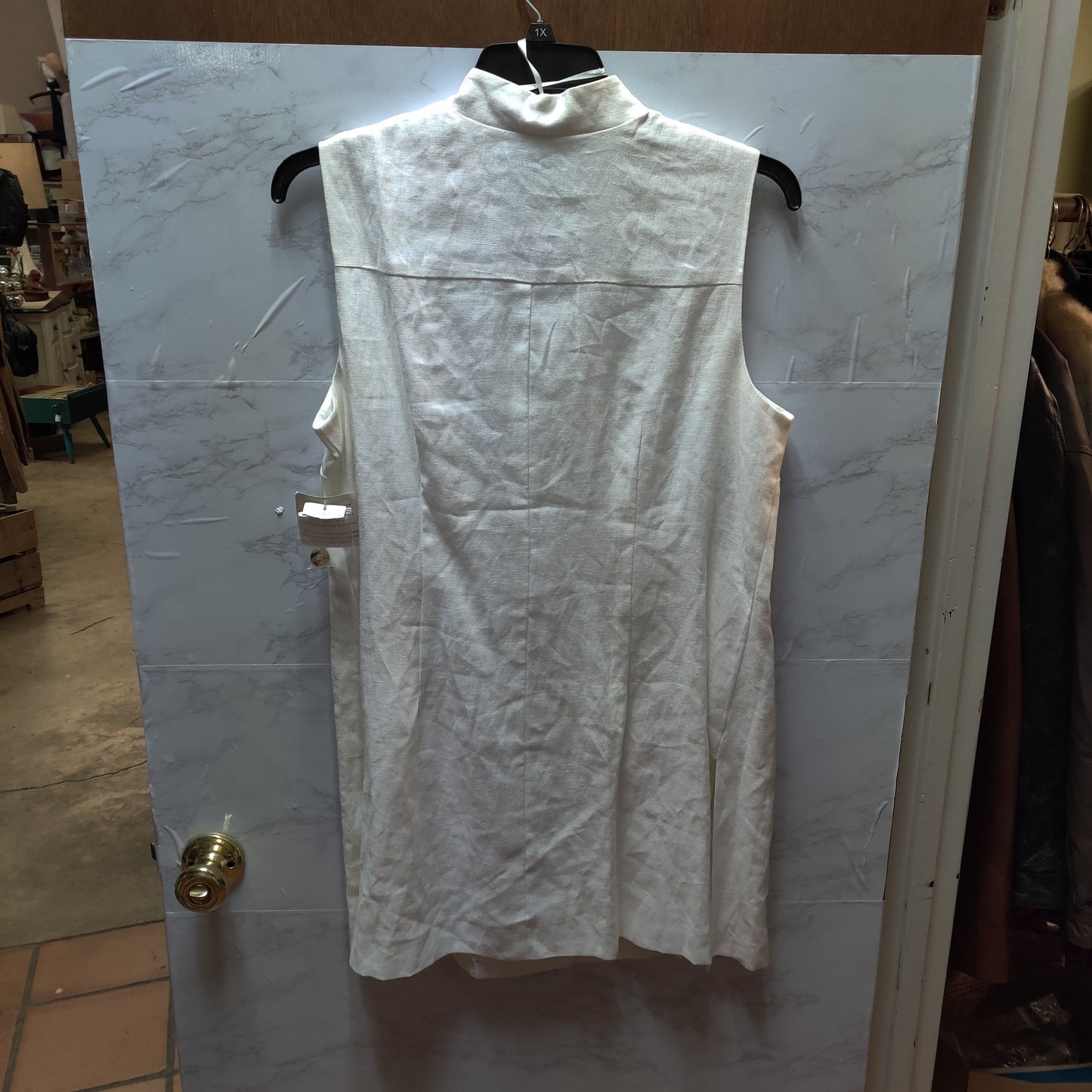 Plaza South White 100% Linen 2-Piece Vest Tunic and Pants Set NWT Size 18