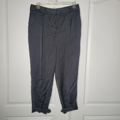 Topshop Black pants trousers Cropped Slick Tab Button Ankle Black Size 12 NEW
