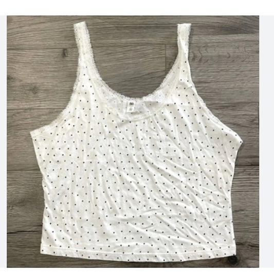 BP Tank Top LARGE CAMISOLE White Black Polka Dot Lace Boho Crop Womens Casual