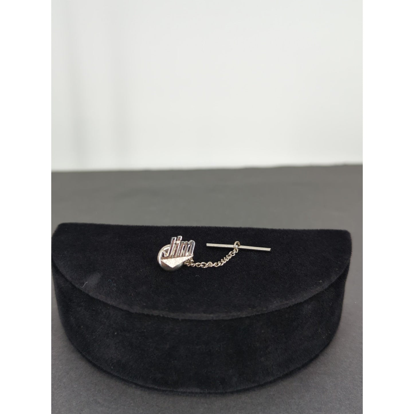 Vintage Silver Tone JIM Name Personalized Tie Tack 2 Inch Script Mid Century