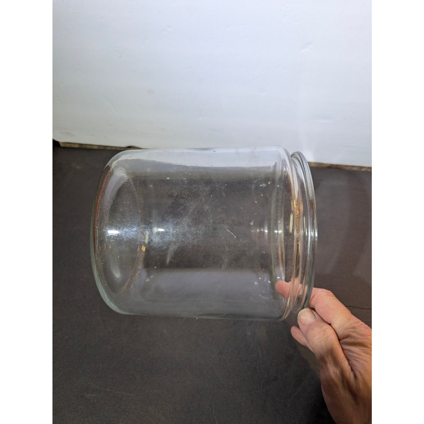 Large 8" tall cookie biscuit jar storage clear glass no lid vintage APOTHECARY