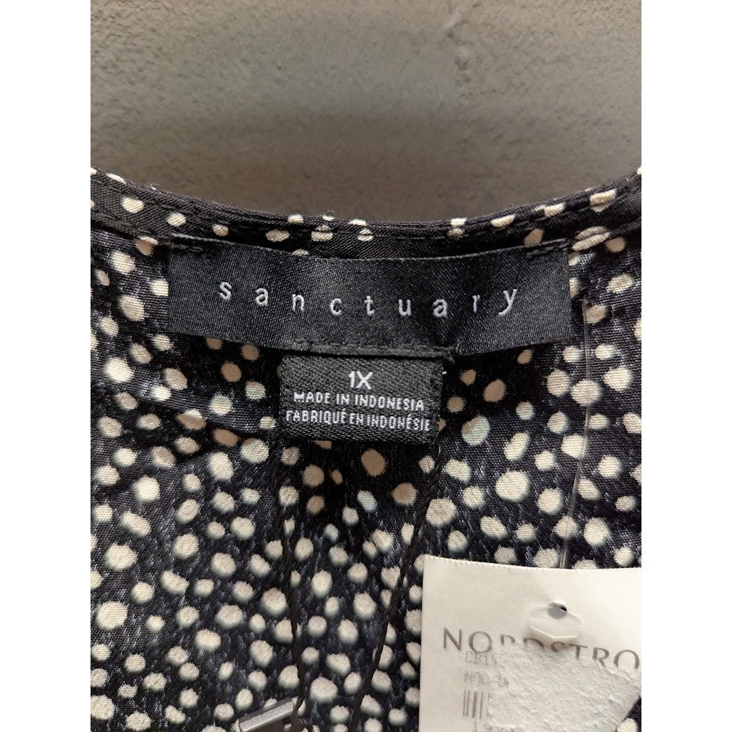Sanctuary Size 1X Polka Dot Career top Blouse long Sleeved VNeck NEW Summer Work
