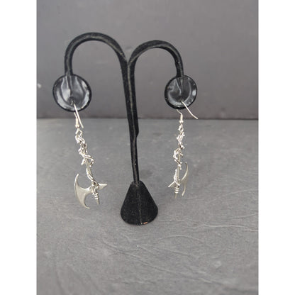 Vintage Silver Tone Battle Axe Dangle Pierced Earrings Gothic Edgy RenFaire