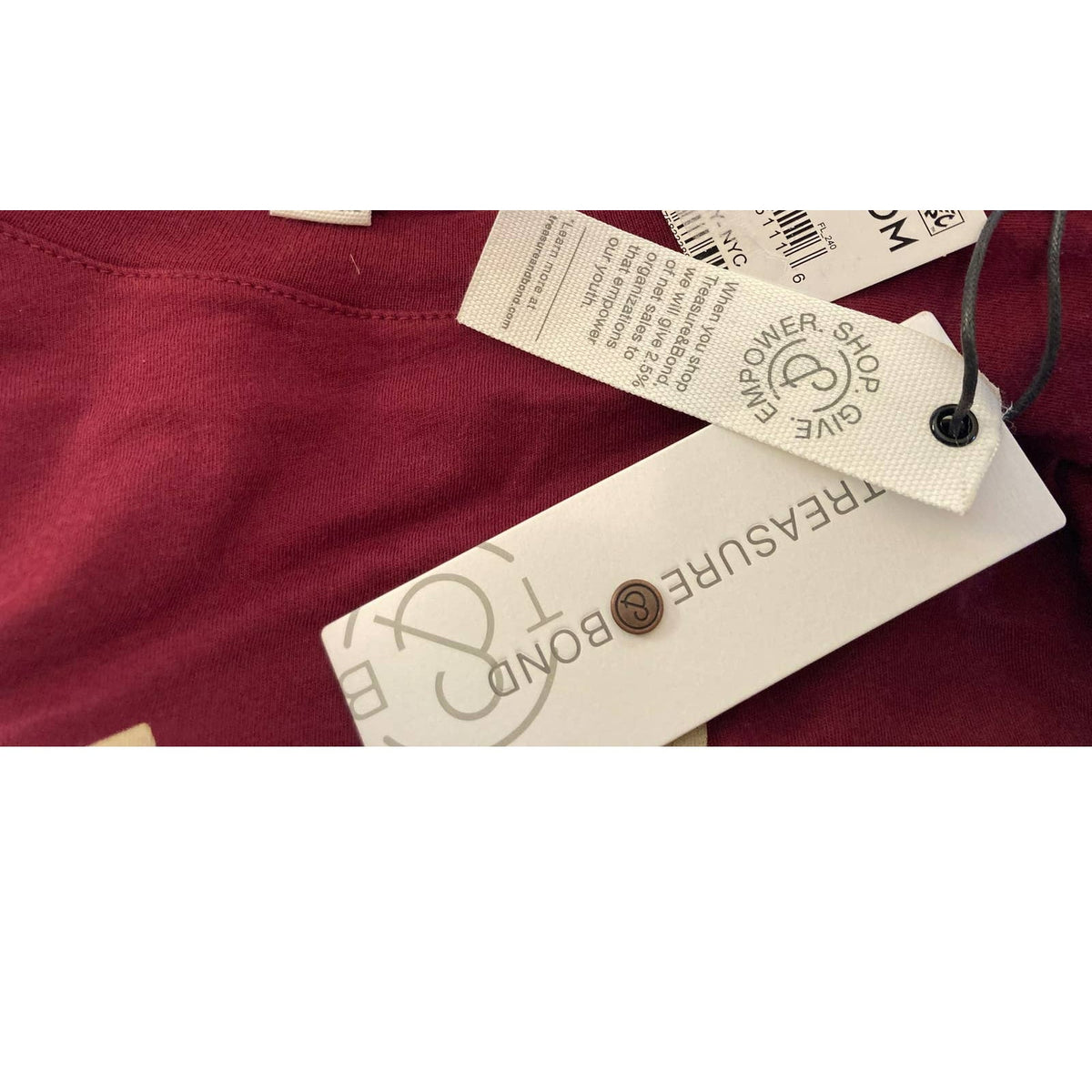 Treasure & Bond New York NYC Long Sleeve Tee Top xs extra-small Burgundy shirt