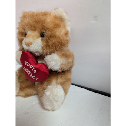 Vintage Russ Berrie Orange Tabby Cat Plush "You're Purrfect" Heart Stuffed Toy