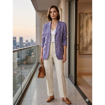Liz Claiborne Petite 6 Purple Linen Longline Blazer Coat Light Academia Minimal