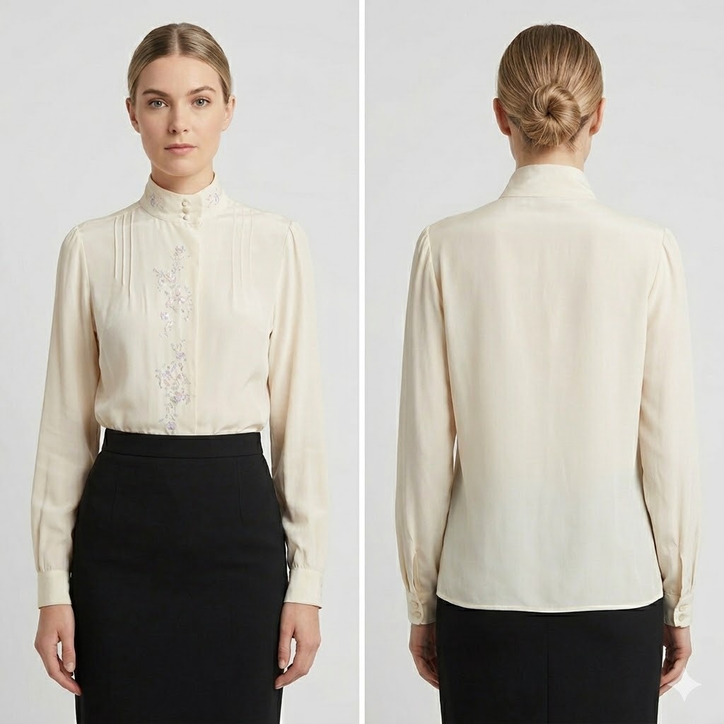 Lloyd Williams Vintage Silk Cream Blouse Floral Embroidered Romantic Cottage 6