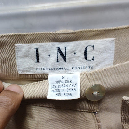 Vintage INC International Concepts 100% Silk Pleated High Waist Cuffed Pants 8
