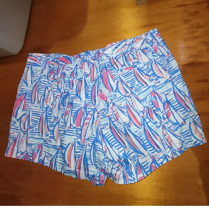 Lilly Pulitzer Callahan Shorts Size 16 Red Right Return Sailboat Print