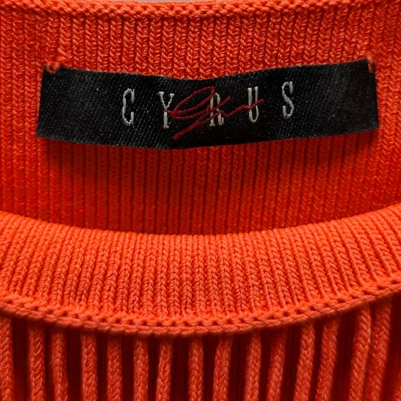 Cyrus Coral Orange Fringe Neckline Sleeveless Ribbed Knit Tank Top Sweater Small