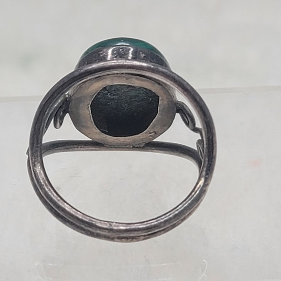Vintage Sterling Silver Malachite Statement Ring Art Nouveau Swirl Size 9