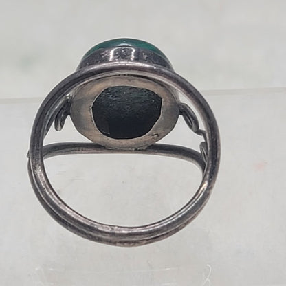 Vintage Sterling Silver Malachite Statement Ring Art Nouveau Swirl Size 9