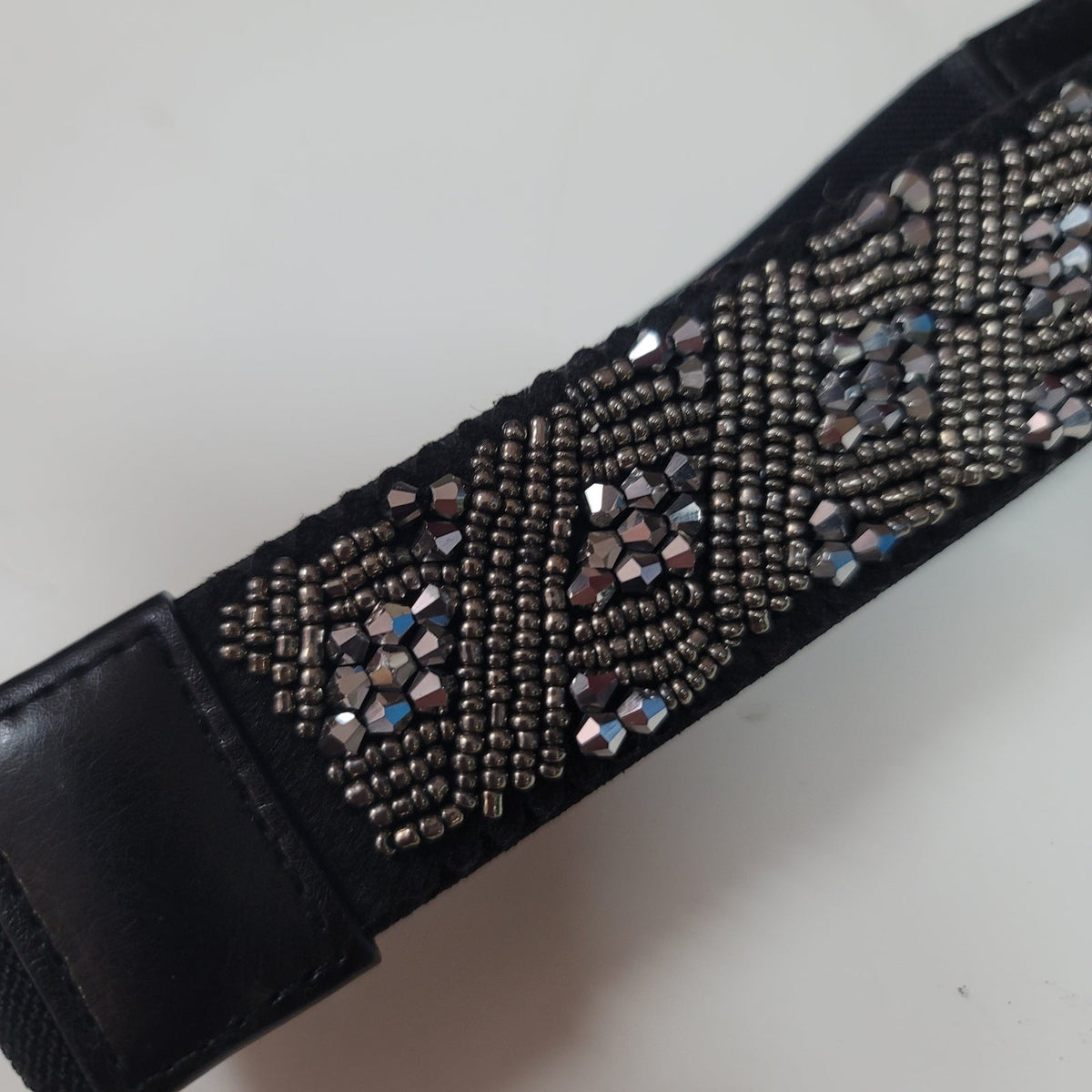 INC International Concepts Sequin Beaded Stretchy Belt PEWTER Large