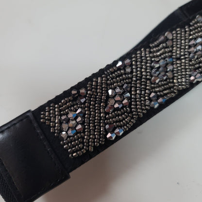 INC International Concepts Sequin Beaded Stretchy Belt PEWTER Large