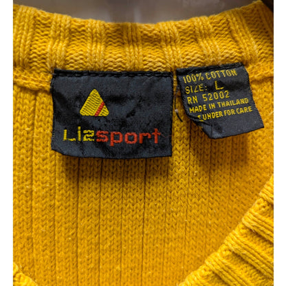 Vintage LizSport Mustard Yellow Ribbed Knit Button Front Sweater Vest Cardigan
